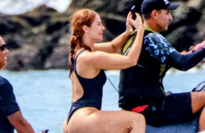 Paolla Oliveira deslumbra em jetski durante gravação de série na ensolarada Copacabana
